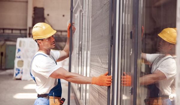 A man installing the Sliding Glass Door